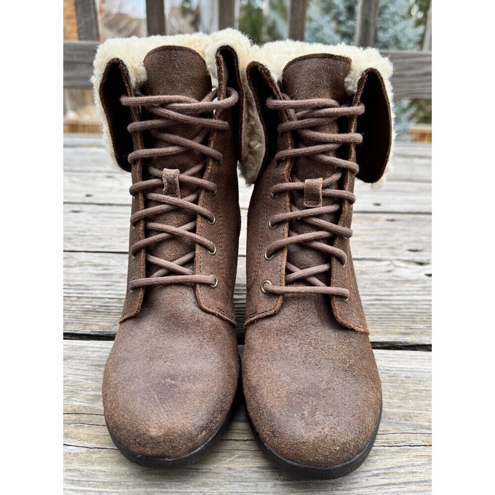 UGG Zea Women’s 7 Wedge Winter Lace Up Ankle Boots Booties 1003360 - Brown - Picture 2 of 10